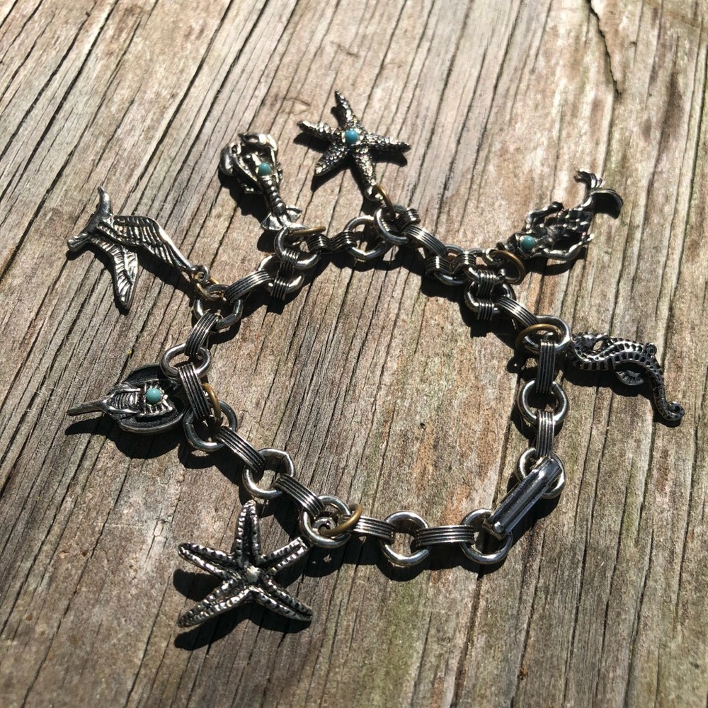 Vintage Silver & Turquoise Beach Charm Bracelet - Picture 8 of 13